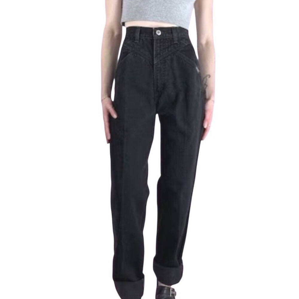 Vintage 90s Rockies High Waisted Western Jeans Black V-Yoke Straight Leg Size 25